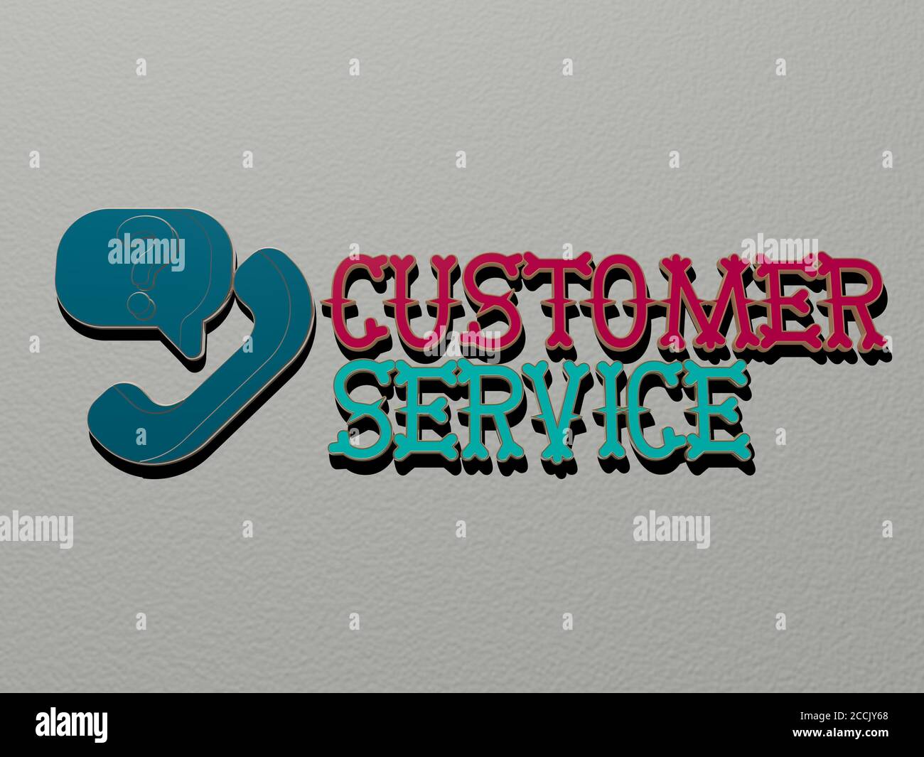 3D illustration of CUSTOMER SERVICE graphics and text made by metallic ...