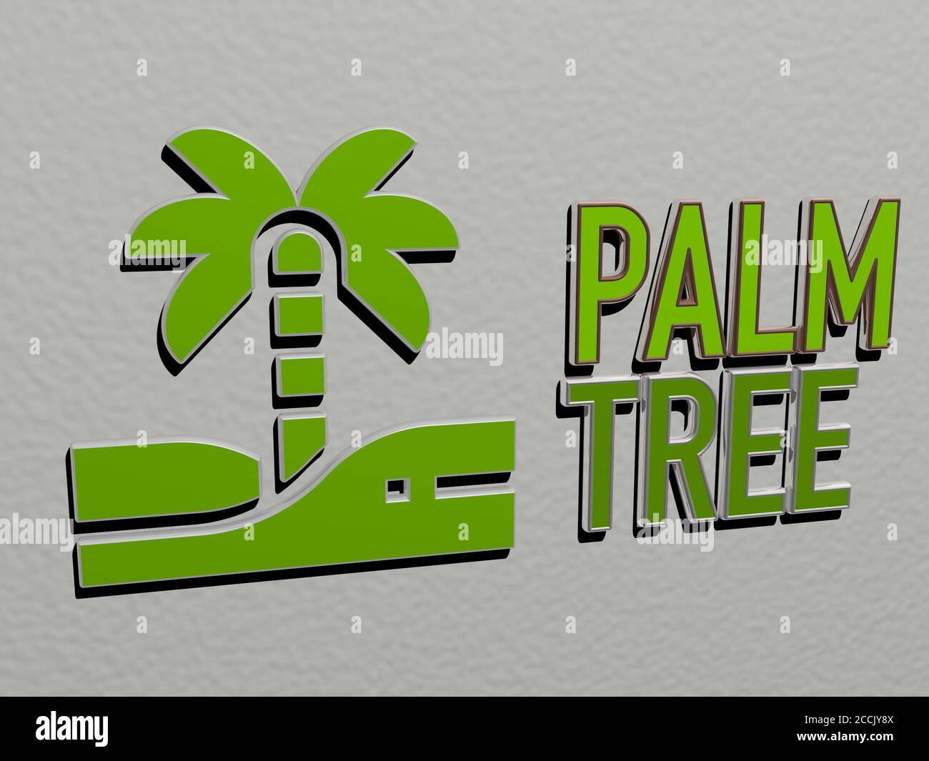 PALM TREE icon and text on the wall, 3D illustration Stock Photo - Alamy