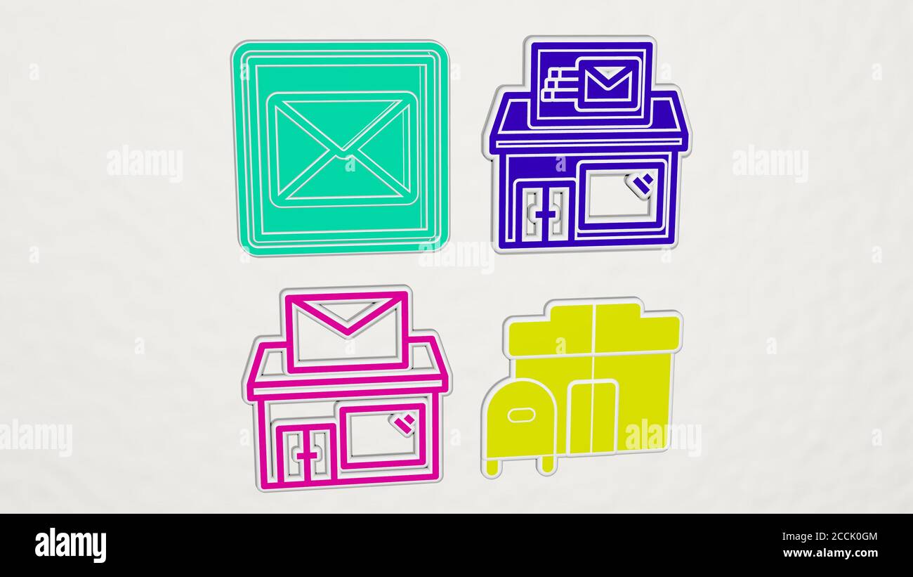post office colorful set of icons, 3D illustration Stock Photo - Alamy