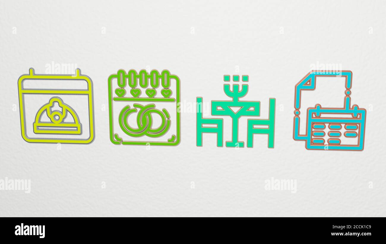 date 4 icons set, 3D illustration Stock Photo - Alamy