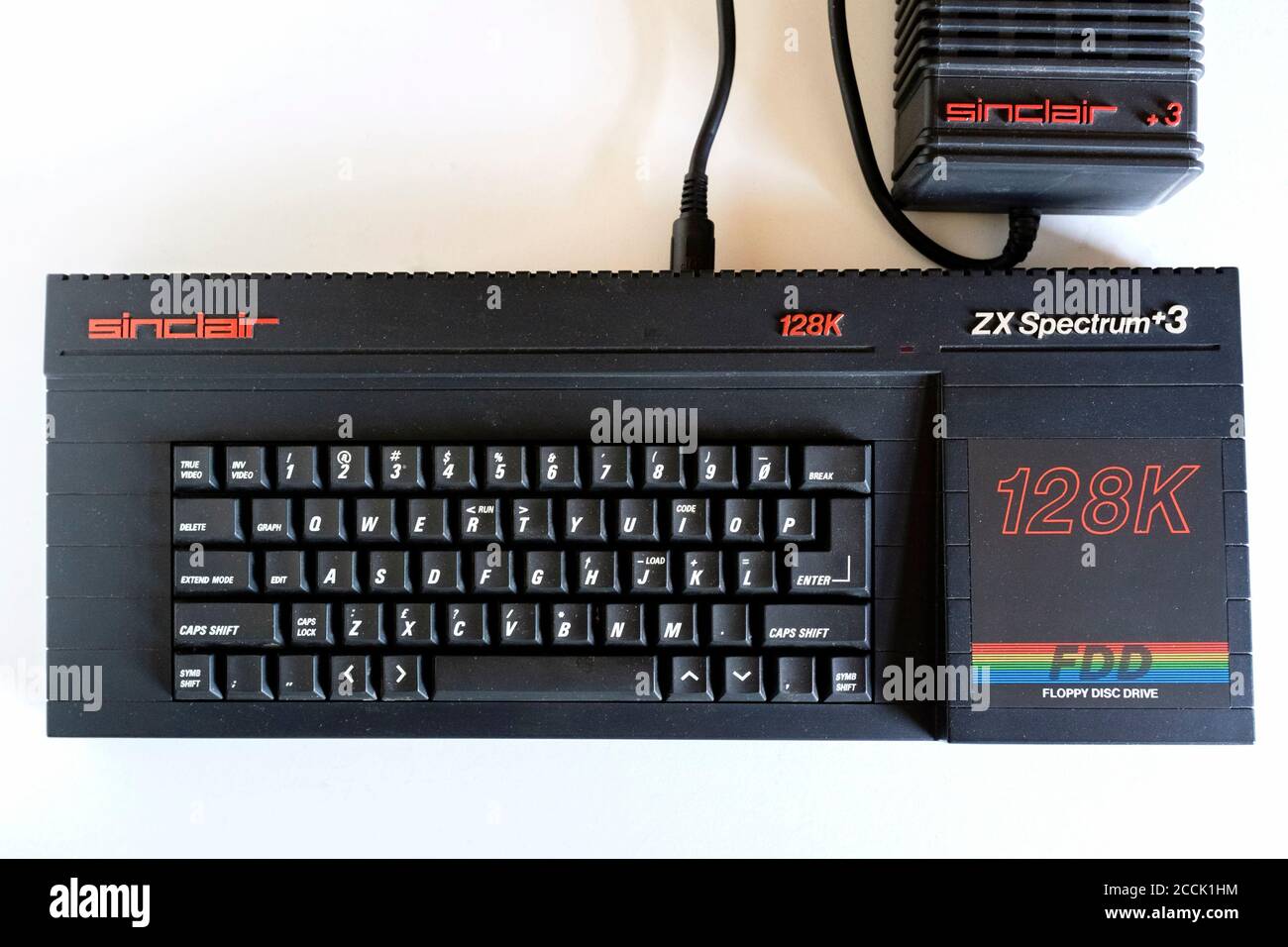 Sinclair ZX Spectrum +3 personal computer, launched in the UK in 1987. It was the first Spectrum model to feature a built-in 3 inch floppy disc drive. Stock Photo