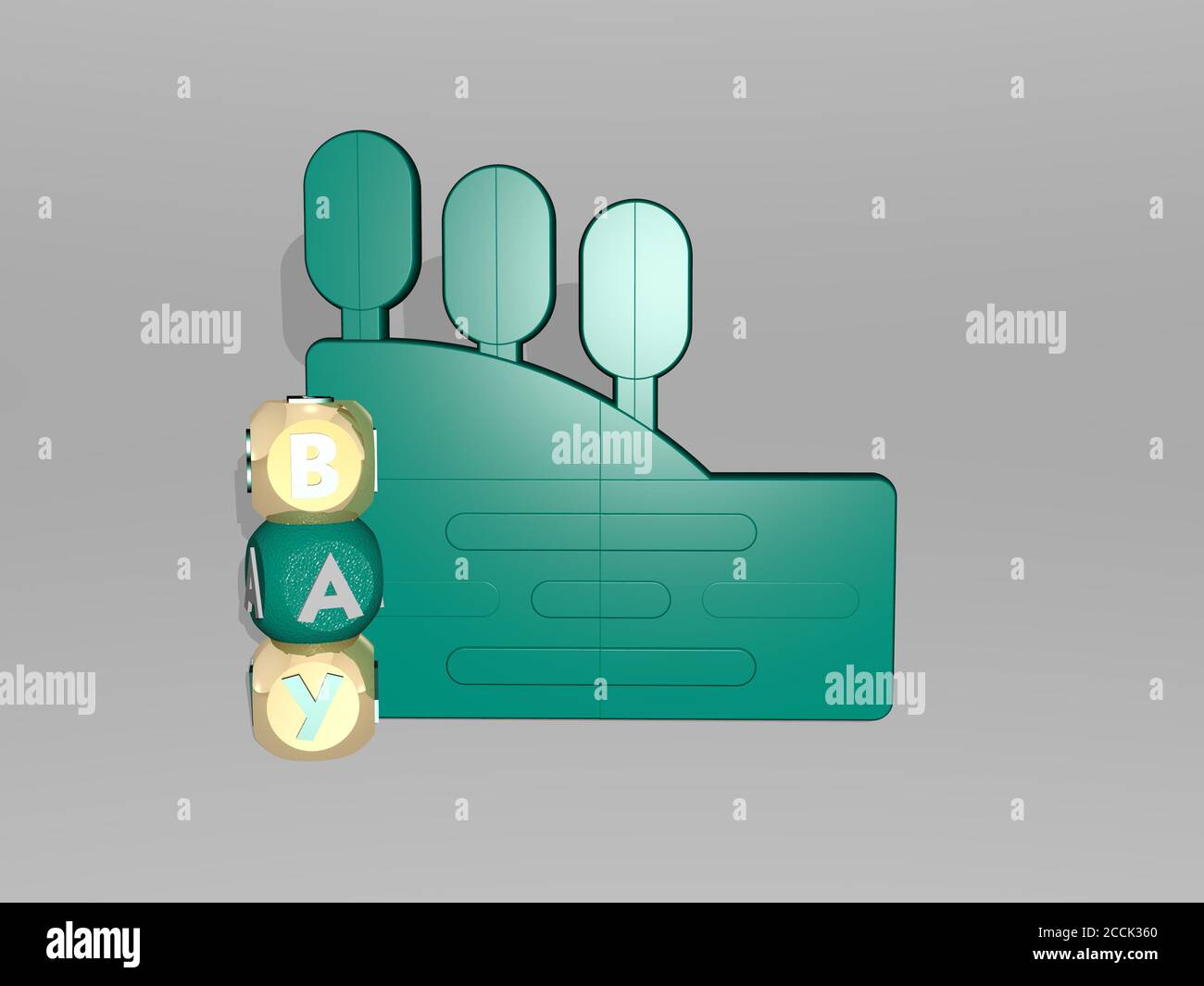 3D graphical image of bay vertically along with text built around the ...