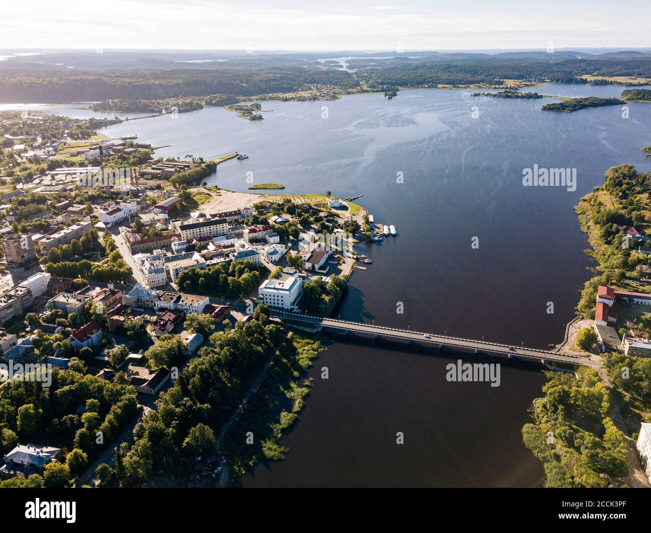 Russia, Republic of Karelia, Sortavala, Aerial view of town on shore of Lake Ladoga Stock Photo