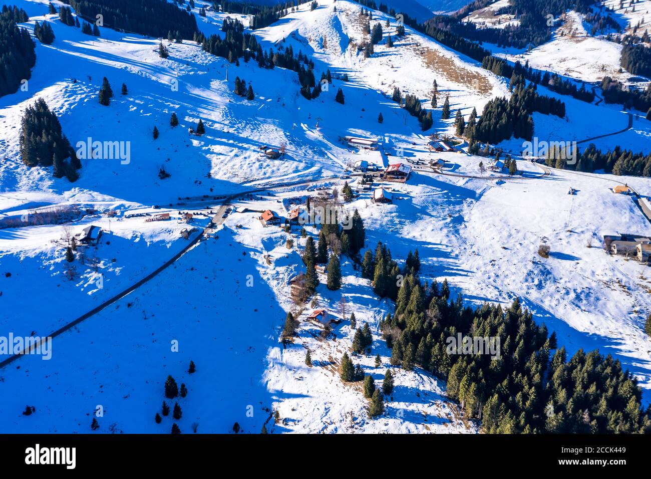 Helicopter view of Skiparadies ski resort Stock Photo