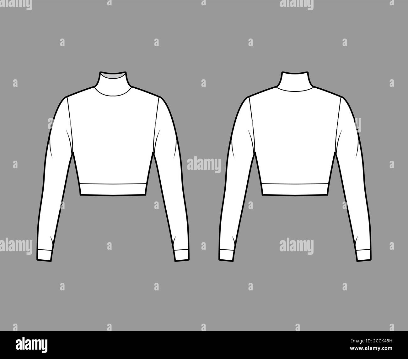 Cropped turtleneck jersey sweater technical fashion illustration with