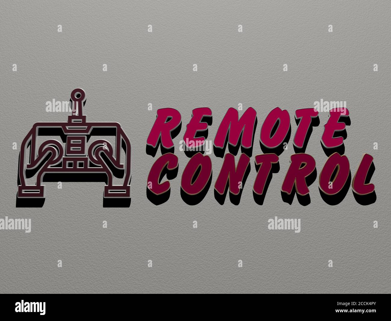 remote control icon and text on the wall, 3D illustration Stock Photo ...