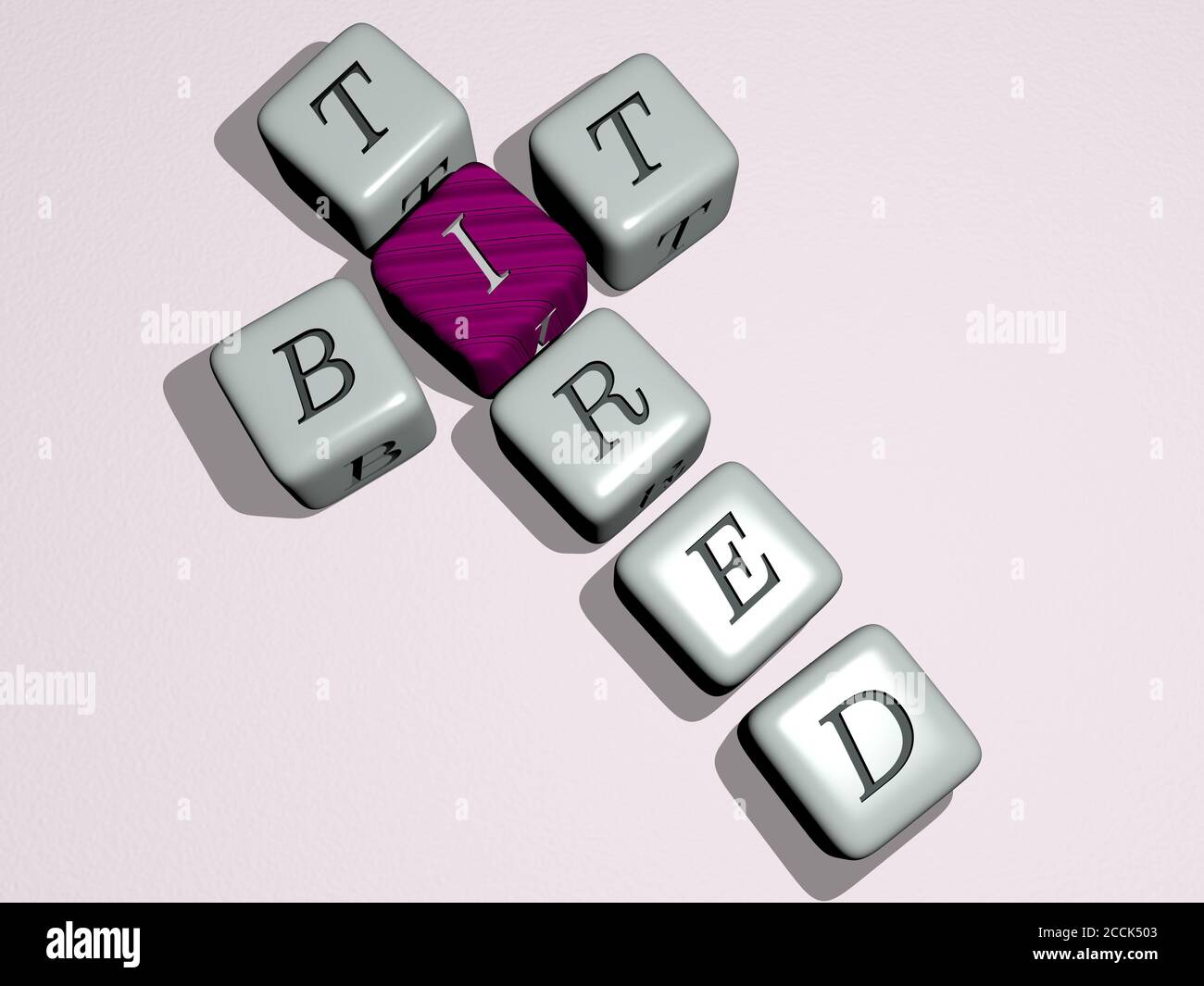 BIT TIRED crossword by cubic dice letters, 3D illustration Stock Photo