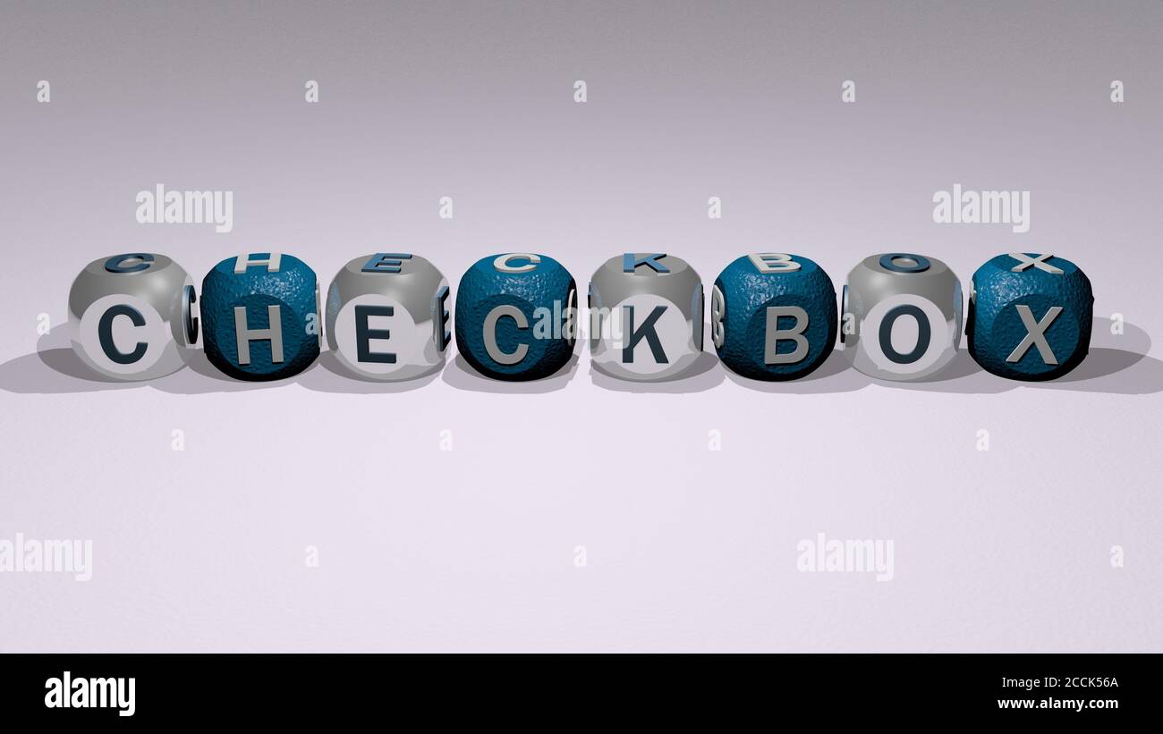 Checkbox Puzzle crosswords of checkbox arranged by cubic letters on a mirror floor ...