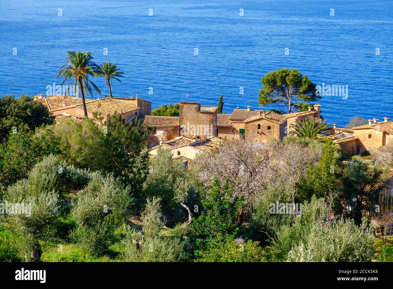 Spain, Mallorca, Llucalcari, Coastal village in Serra de Tramuntana Stock Photo