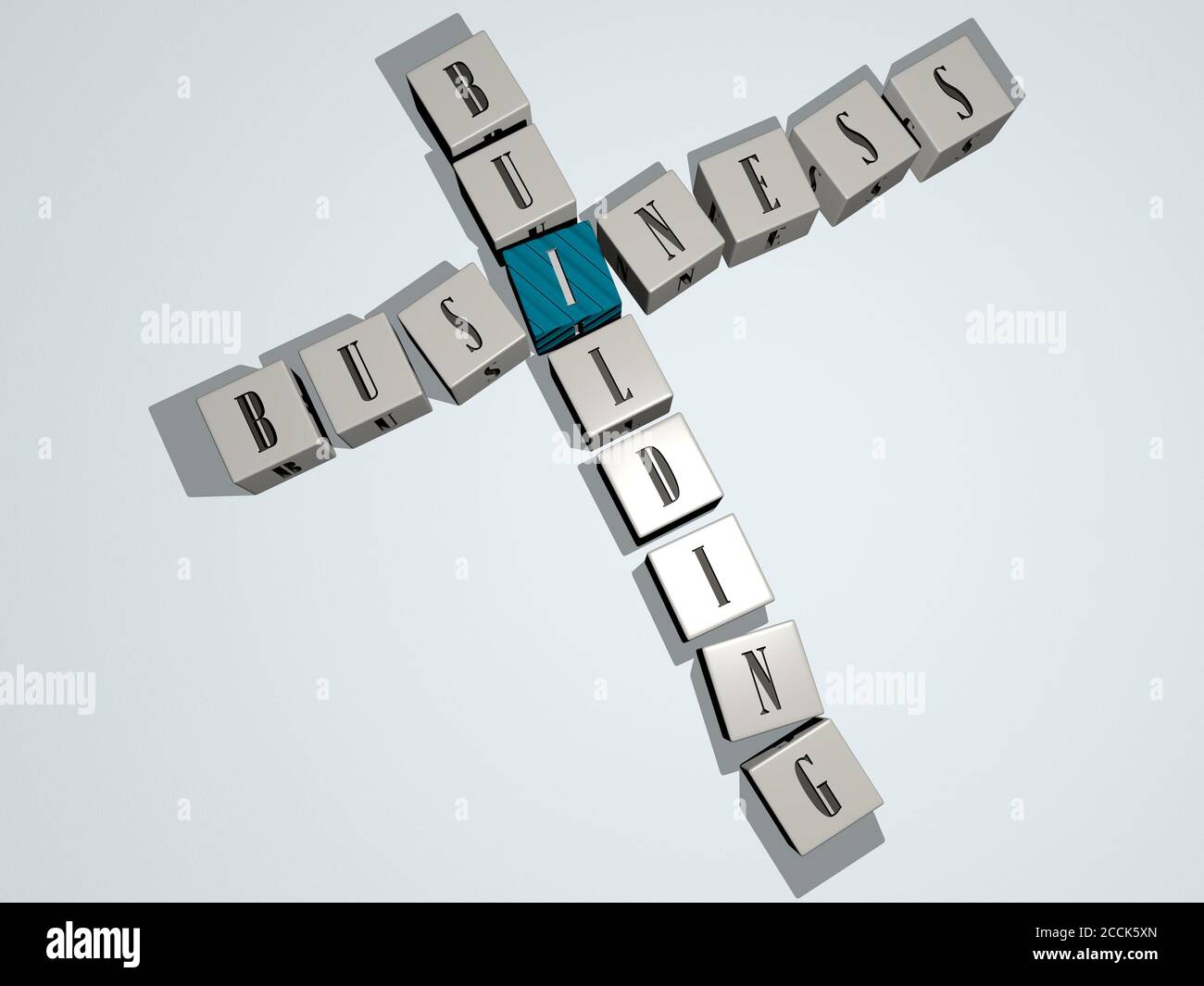 BUSINESS BUILDING crossword by cubic dice letters 3D illustration BUSINESS BUILDING crossword by cubic dice letters 3D illustration