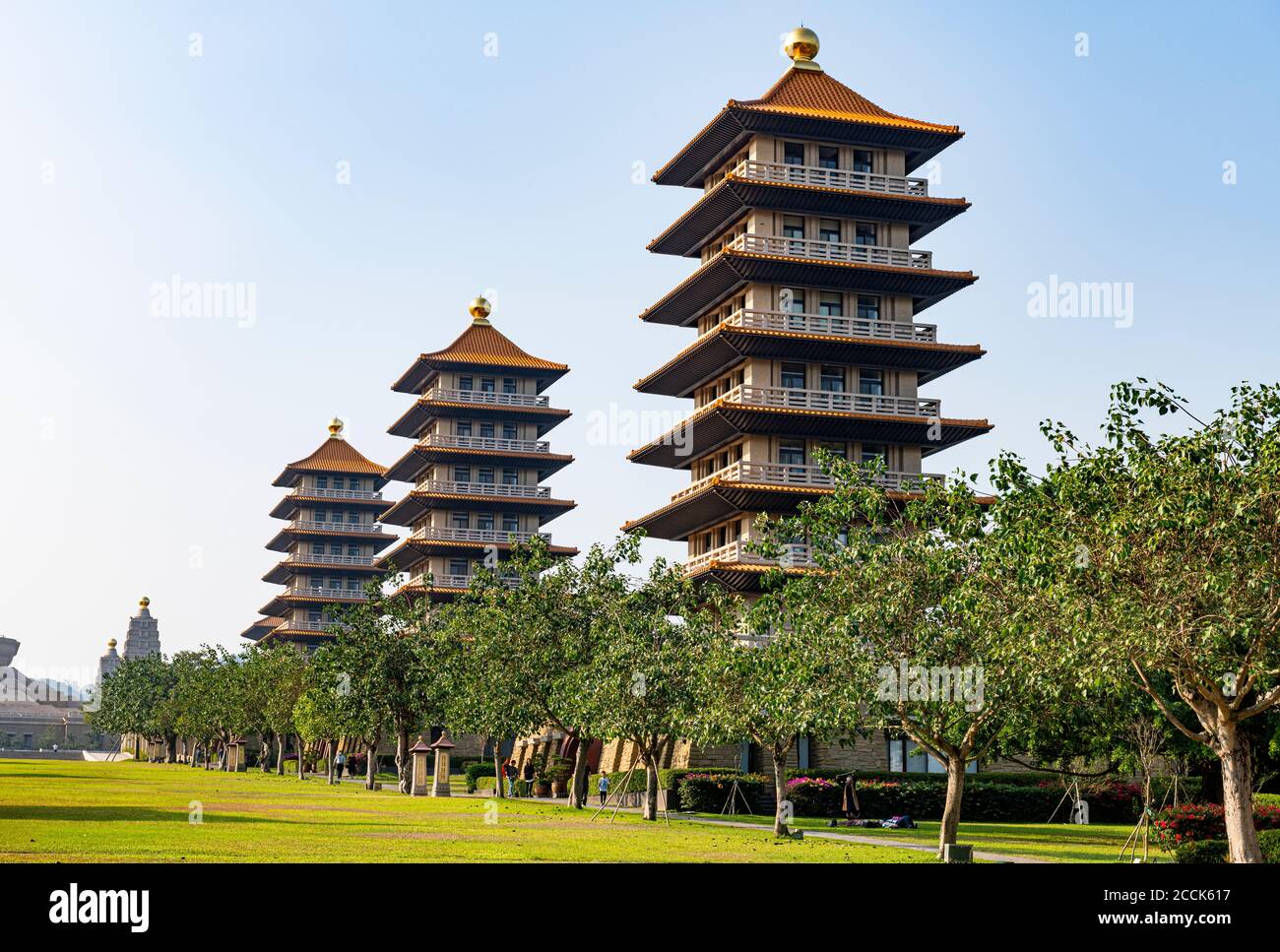 Taiwan, Dashu District, Kaohsiung, Pagodas in garden of Fo Guang Shan Monastery Stock Photo