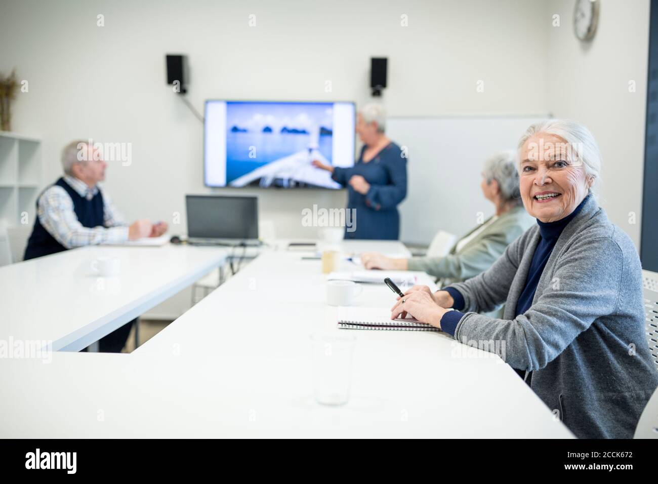 Group of active seniors attending seniors education course Stock Photo