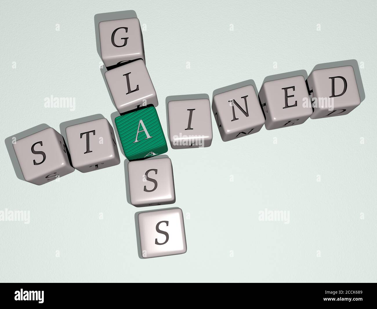 stained glass crossword by cubic dice letters, 3D illustration Stock