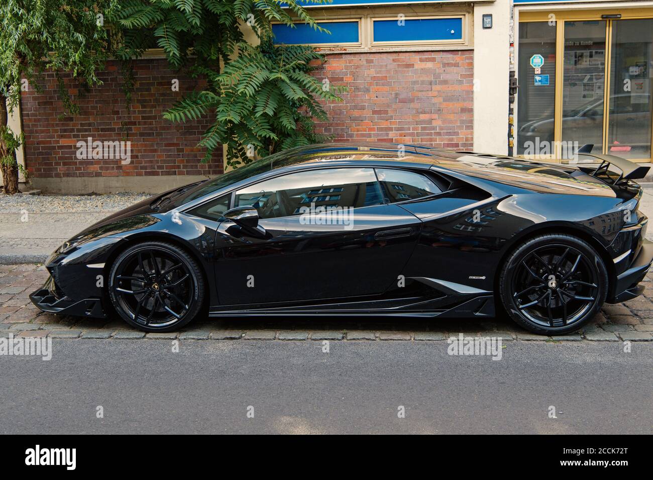 Hamburg, Germany-July 27, 2019: Supercar Lamborghini Huracan LP 610-4 black  color parked at the street in Hamburg, Germany . Lamborghini is famous  expensive automobile brand car Stock Photo - Alamy