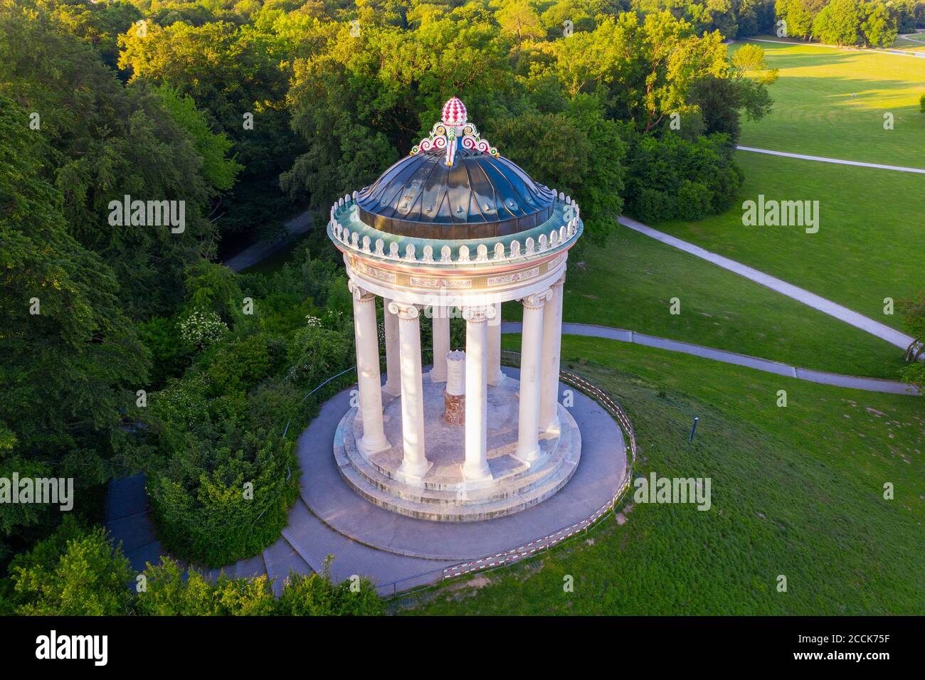 Germany, Bavaria, Munich, Aerial view of Monopteros in English Garden Stock Photo