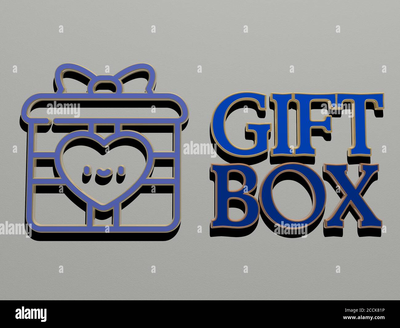 GIFT BOX icon and text on the wall, 3D illustration Stock Photo - Alamy