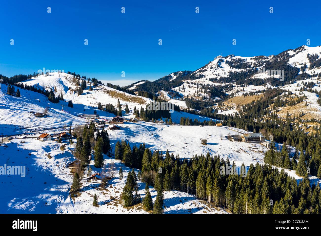 Helicopter view of Sudelfeld ski resort Stock Photo