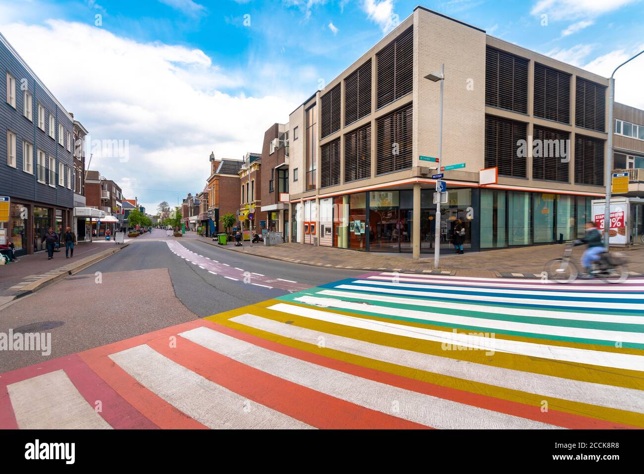 Netherlands, North Holland, Zaandam, Colorful zebra crossing in Gedempte Gracht Stock Photo