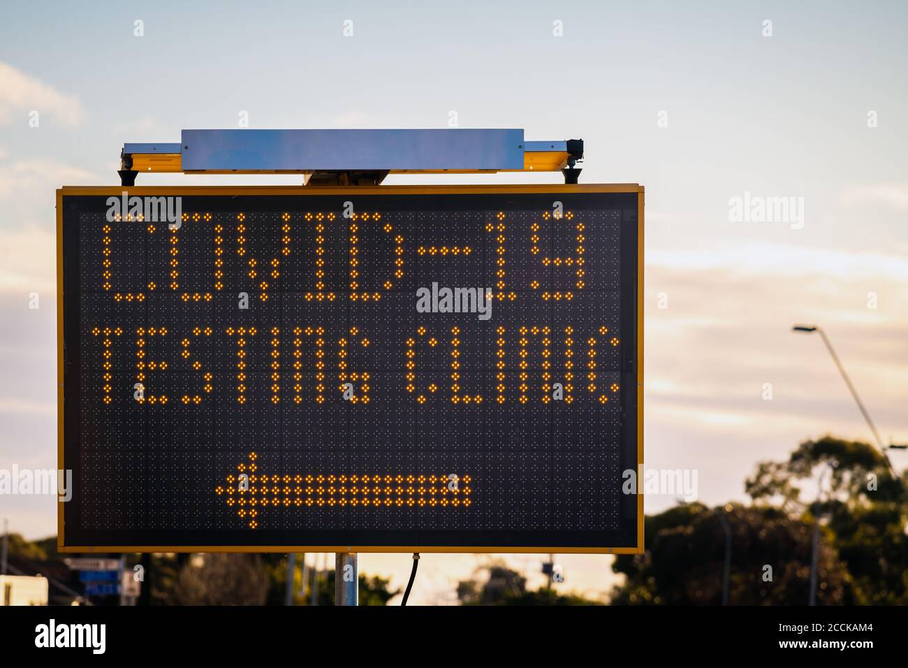 Covid-19 testing clinic digital road sign in South Australia Stock Photo