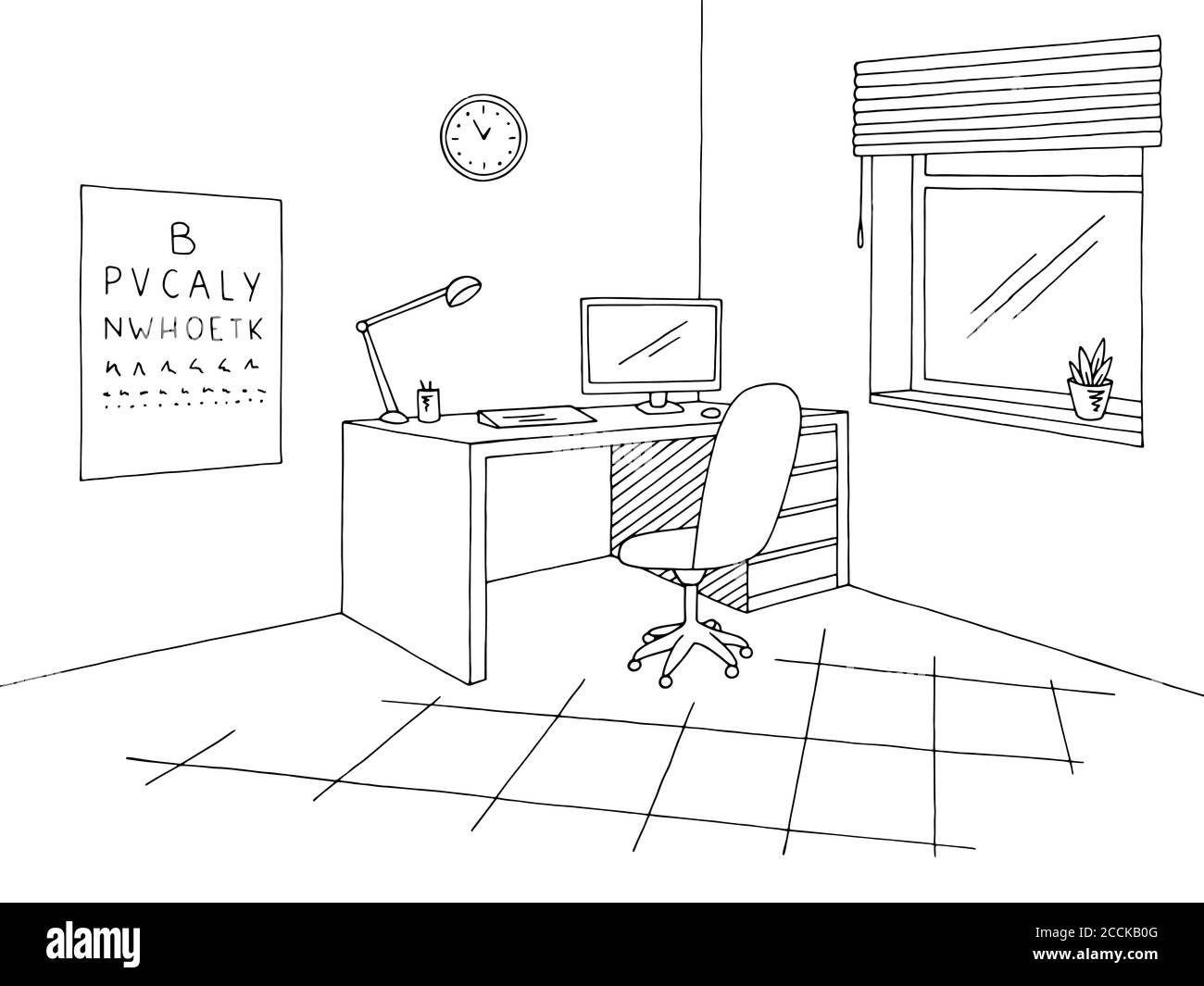 Oculist office graphic black white interior sketch illustration vector  Stock Vector Image \u0026 Art - Alamy, image size:1300x1065