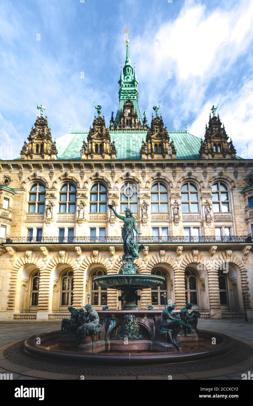 Germany, Hamburg, Hygieia fountain in front of Hamburg City Hall Stock Photo