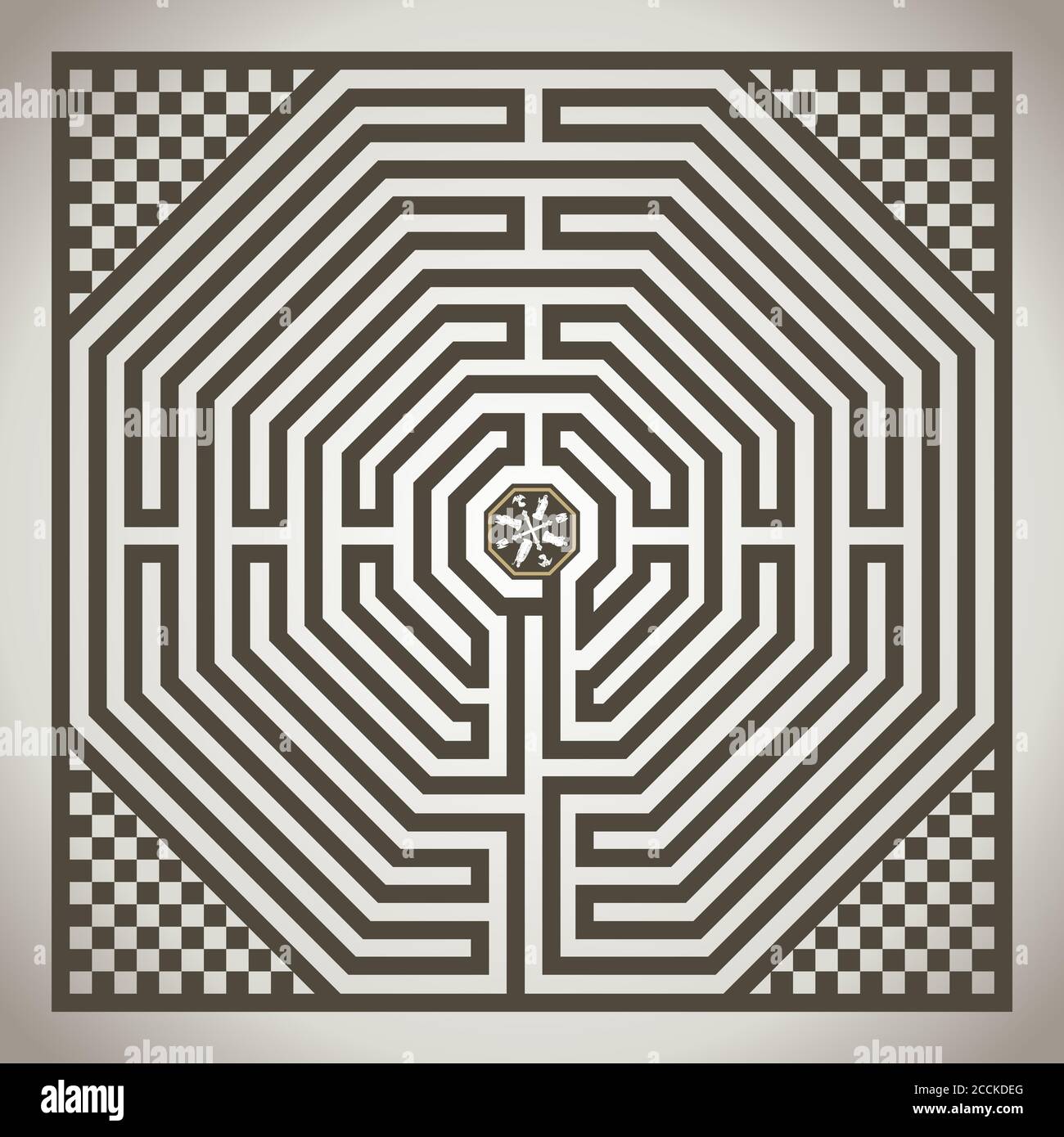 Amiens, the famous labyrinth on the floor of the cathedral, religious symbol, vector illustration Stock Vector