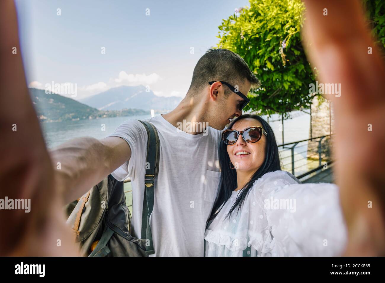 Happy young couple taking a selfie Stock Photo