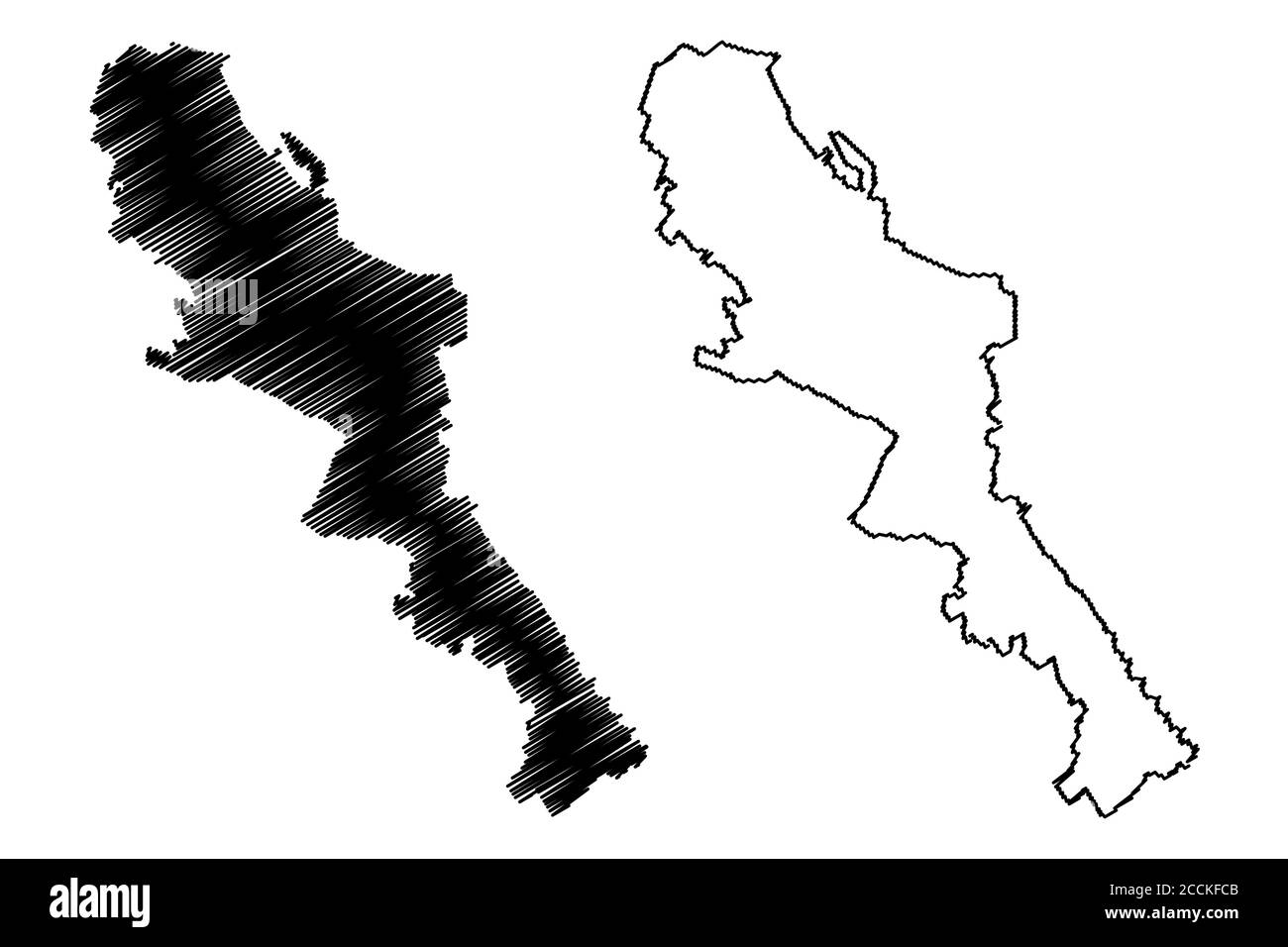 Monterrey City (United Mexican States, Mexico, Free and Sovereign State of Nuevo Leon) map vector illustration, scribble sketch City of Monterrey map Stock Vector