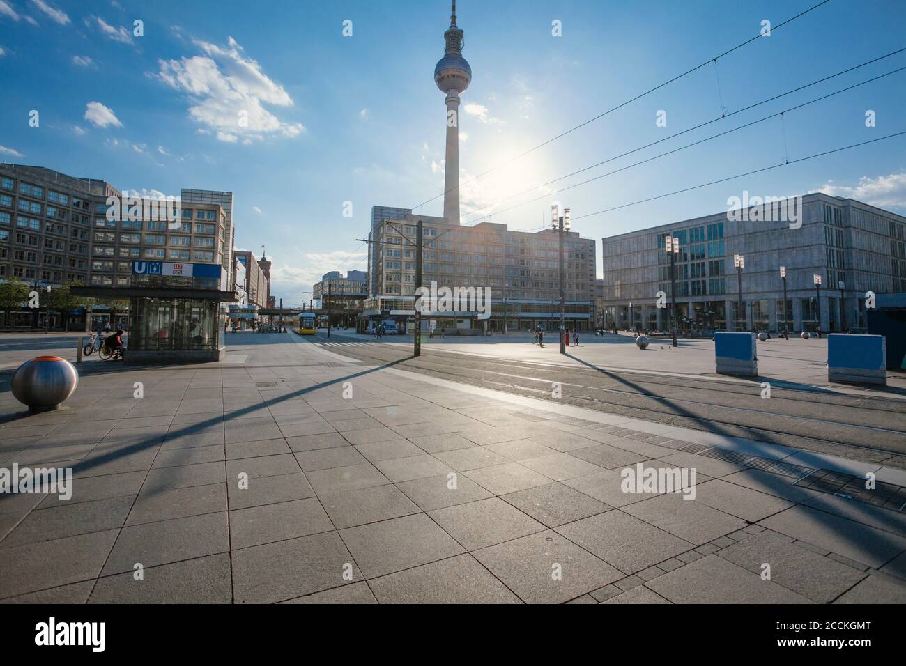 Sun shining over empty alexanderplatz during covid 19 pandemic hi-res ...
