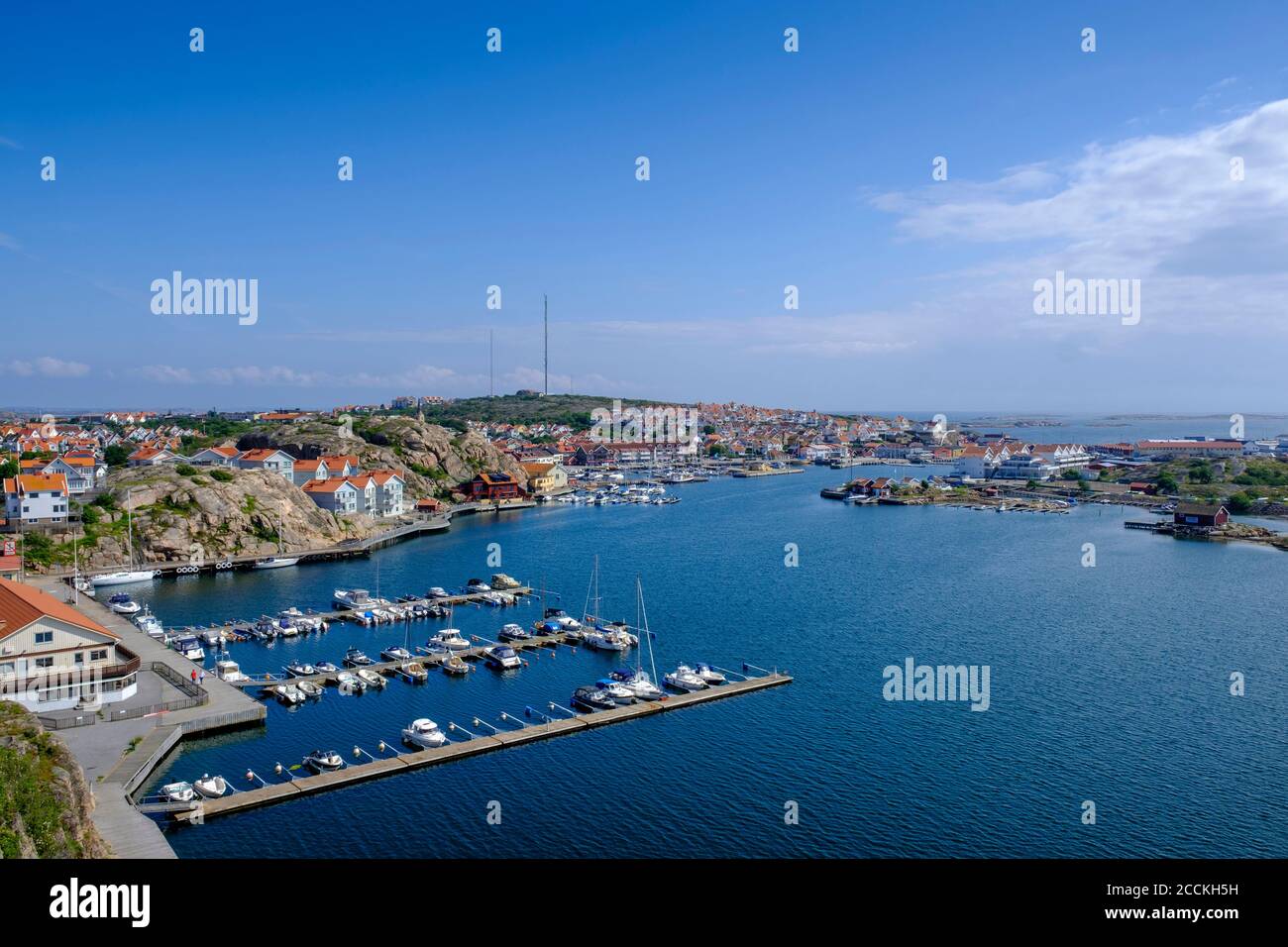 Sweden, Vastra Gotaland County, Sotenas, Marina of coastal town in summer Stock Photo