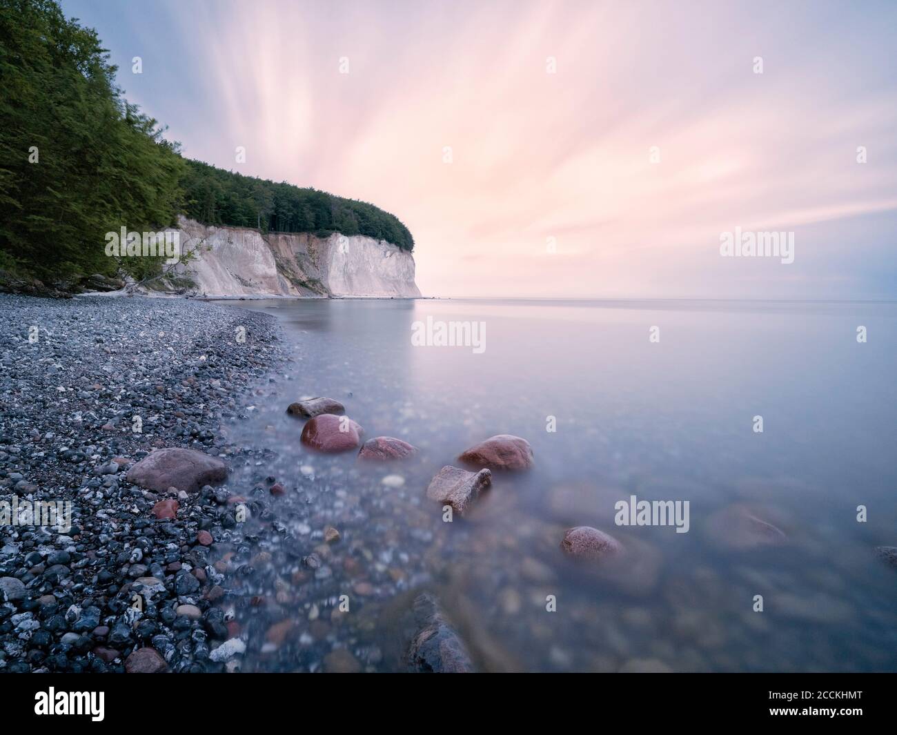 Germany, Mecklenburg-Western Pomerania, Shore of Rugen island with Stubbenkammer chalk cliffs in background Stock Photo
