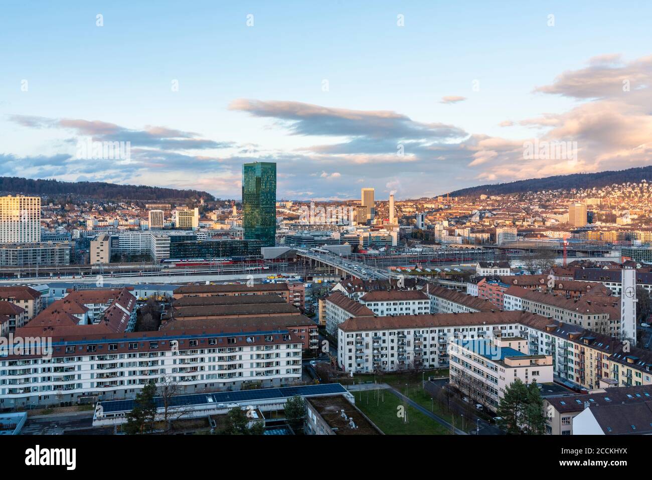 Switzerland, Zurich, Apartment buildings, aerial view Stock Photo