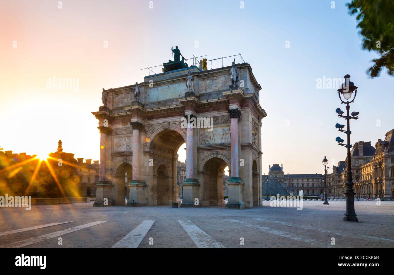 Arc de triomphe du carrousel against clear sky during sunset, Paris, France Stock Photo