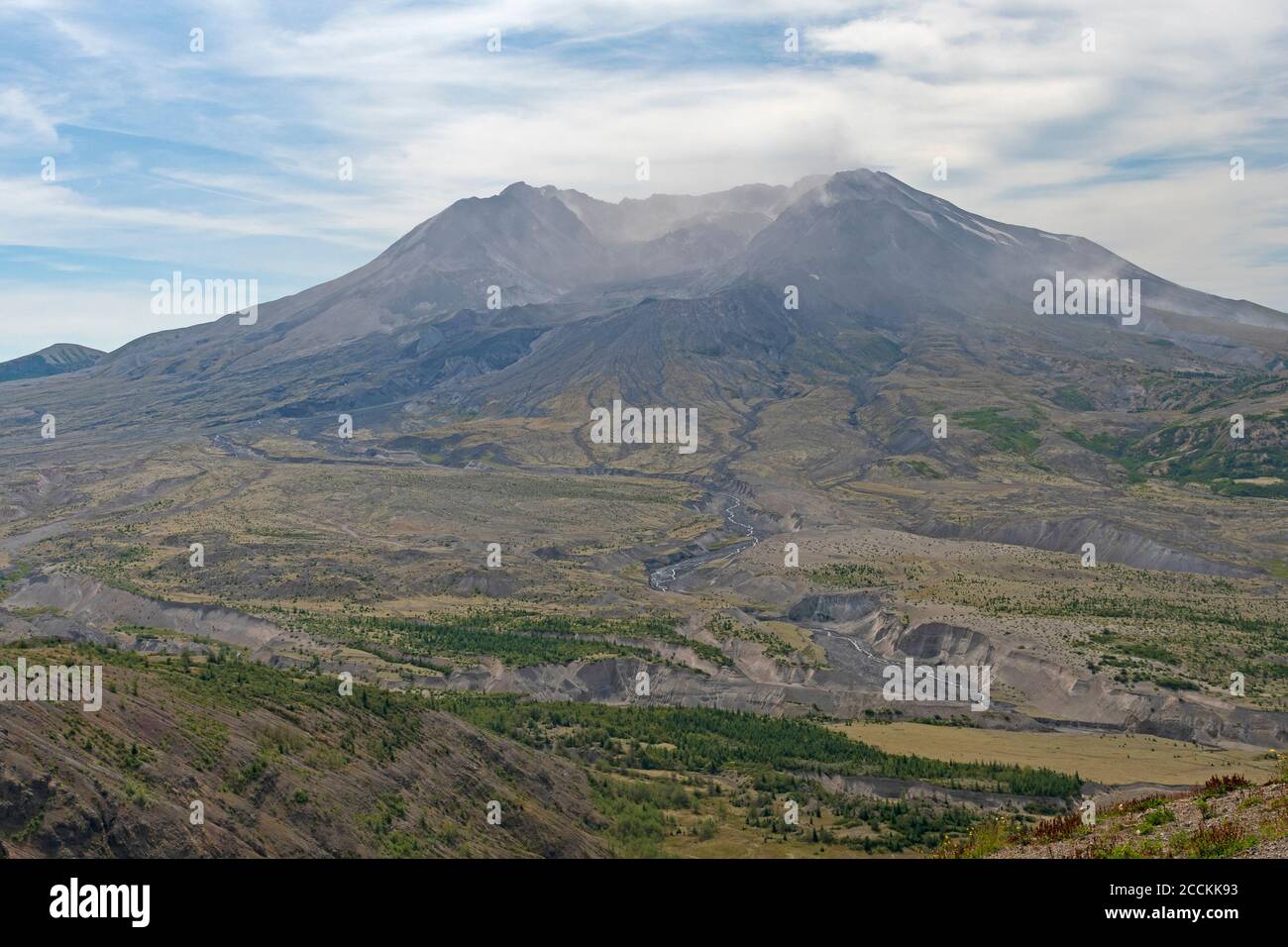 Mt St Helens in morning Haze in Mount St Helens Volcanic National Monument in Washington Stock Photo