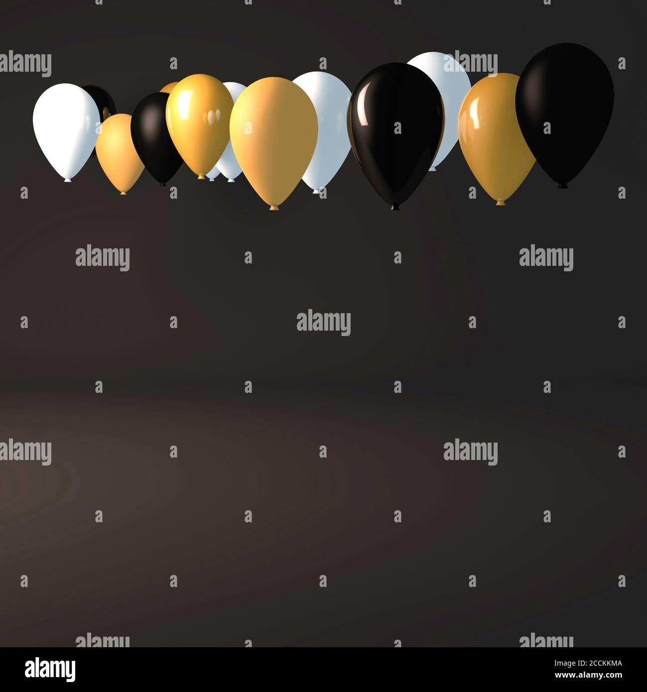 3d illustration render concept of gold balloons on a black background Stock Photo