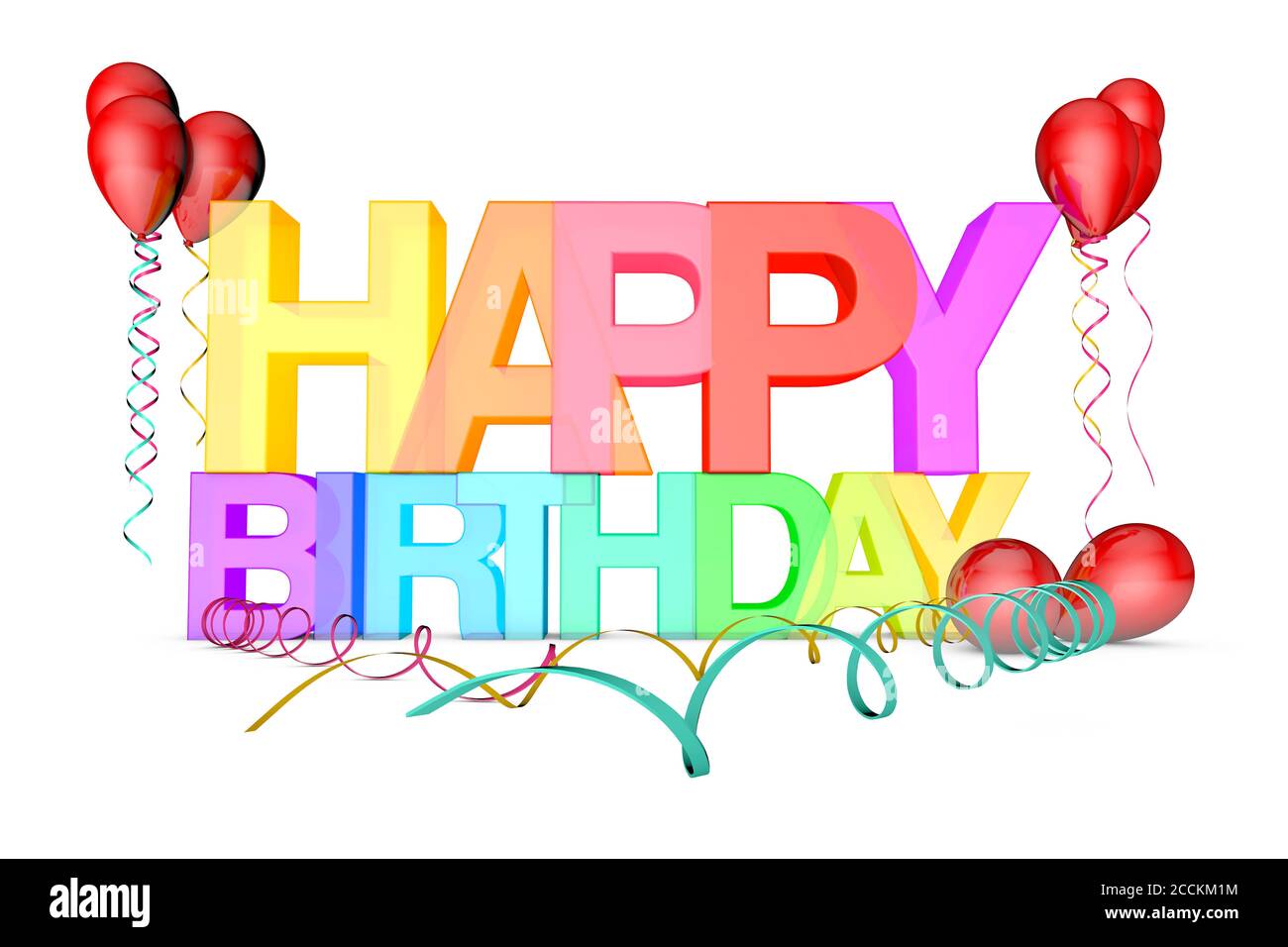 3d illustration render concept of a happy birthday message on a white background Stock Photo