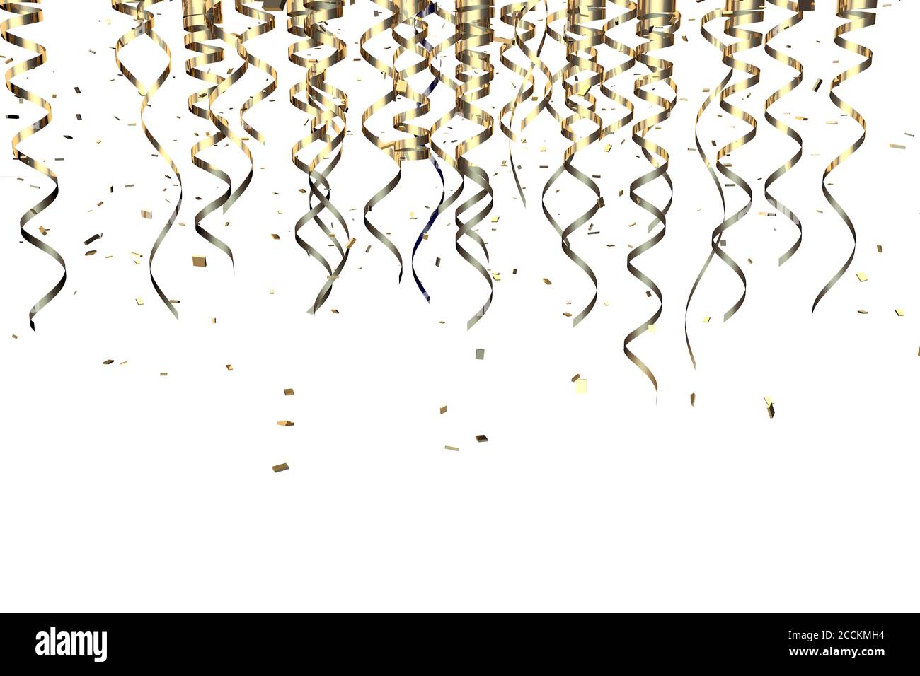 3d illustration render concepts of gold streamers isolated on a white background as a template background Stock Photo