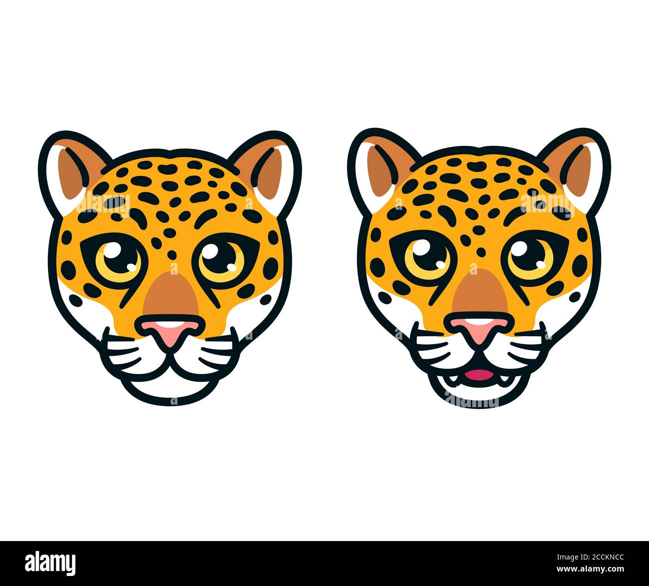 Cartoon jaguar or leopard head drawing. Face with closed and open mouth.  Isolated vector illustration Stock Vector Image & Art - Alamy