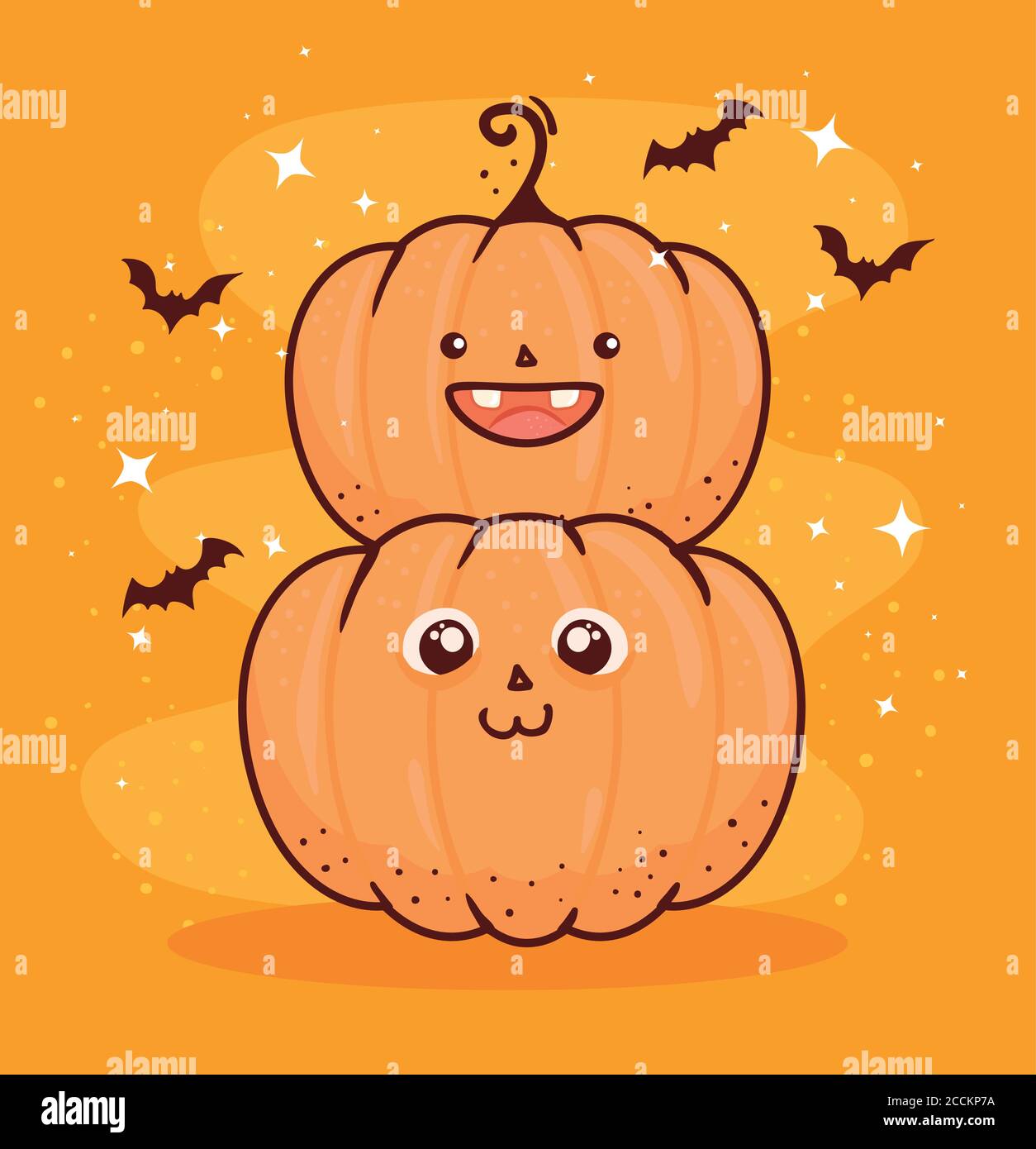 happy halloween, cute pumpkins and bats flying Stock Vector Image & Art ...