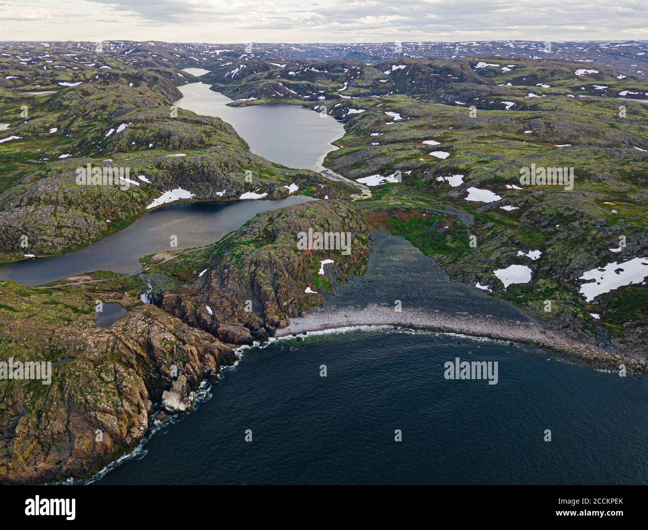 Russia, Murmansk Oblast, Teriberka, Aerial view of rocky coastal