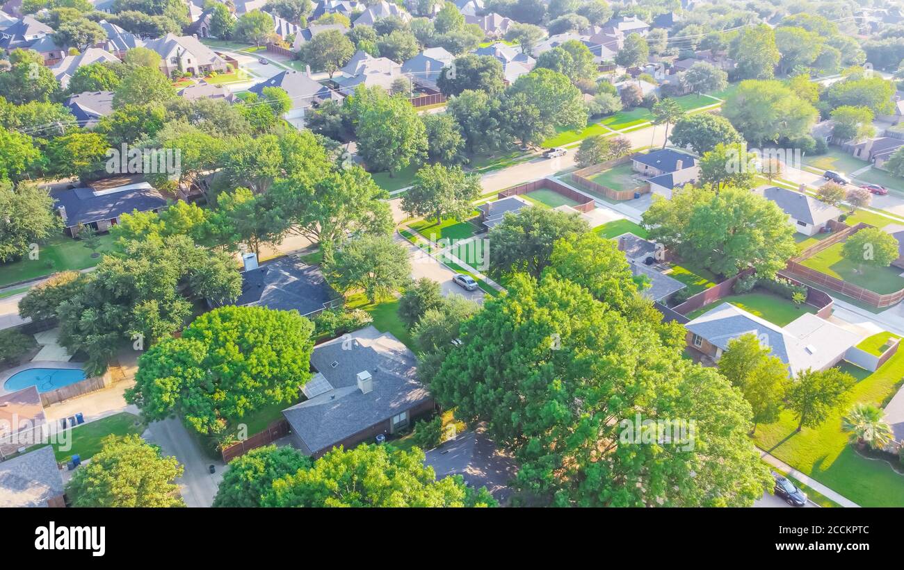 Top view an established neighborhood with row of single family