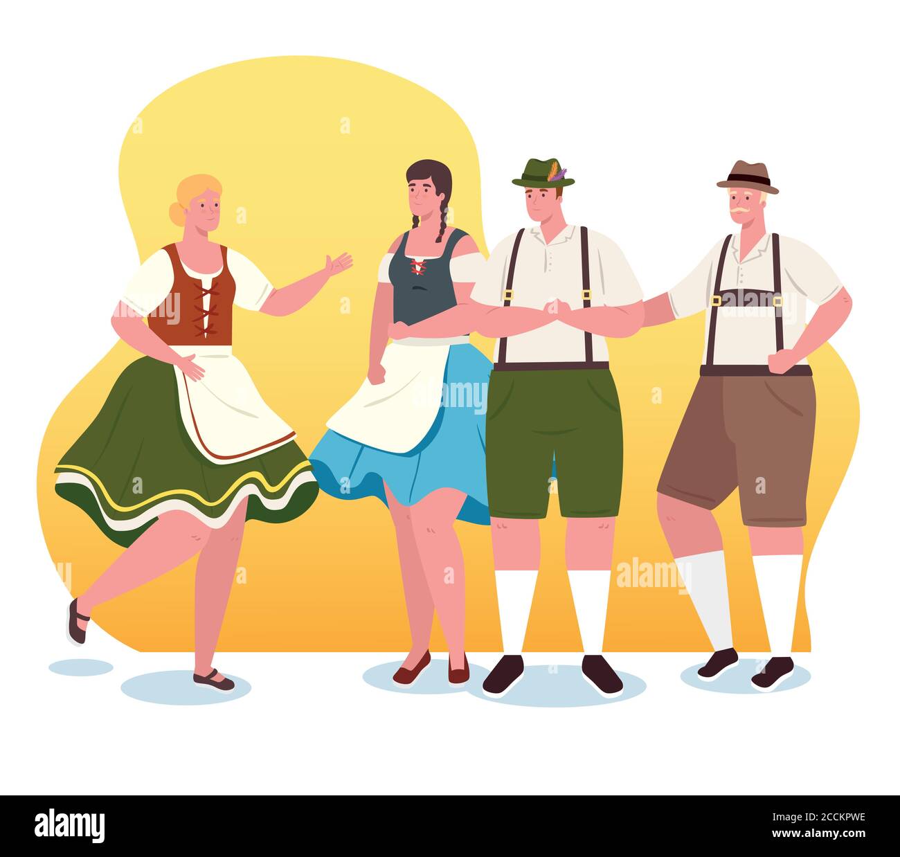 group people german in national drees, women and men in traditional bavarian costume Stock Vector