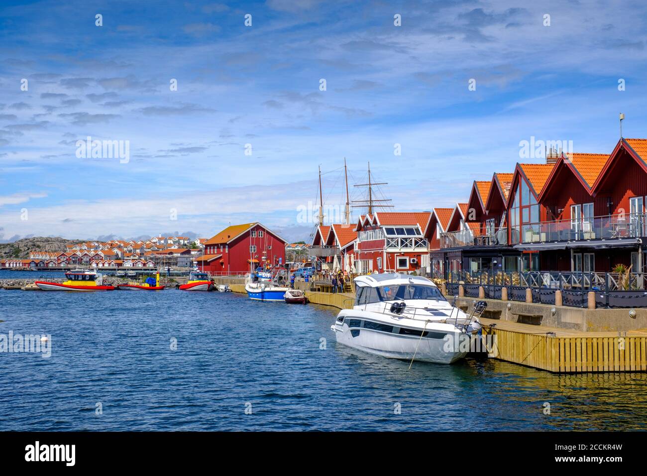 Sweden, Vastra Gotaland County, Skarhamn, Marina of coastal town Stock Photo