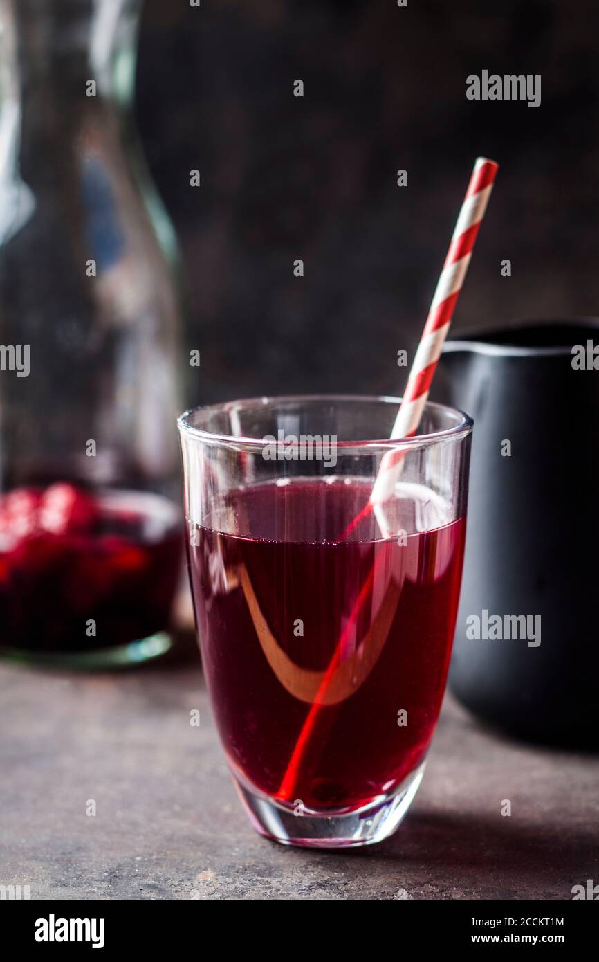 Wild berry infused black iced tea latte Stock Photo