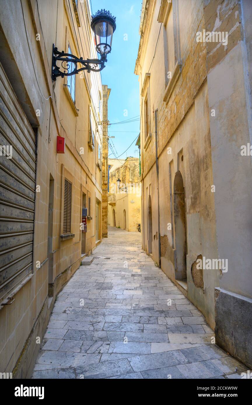 This Ancient street is in the Maltese city of Mdina on the island of Malta. Stock Photo