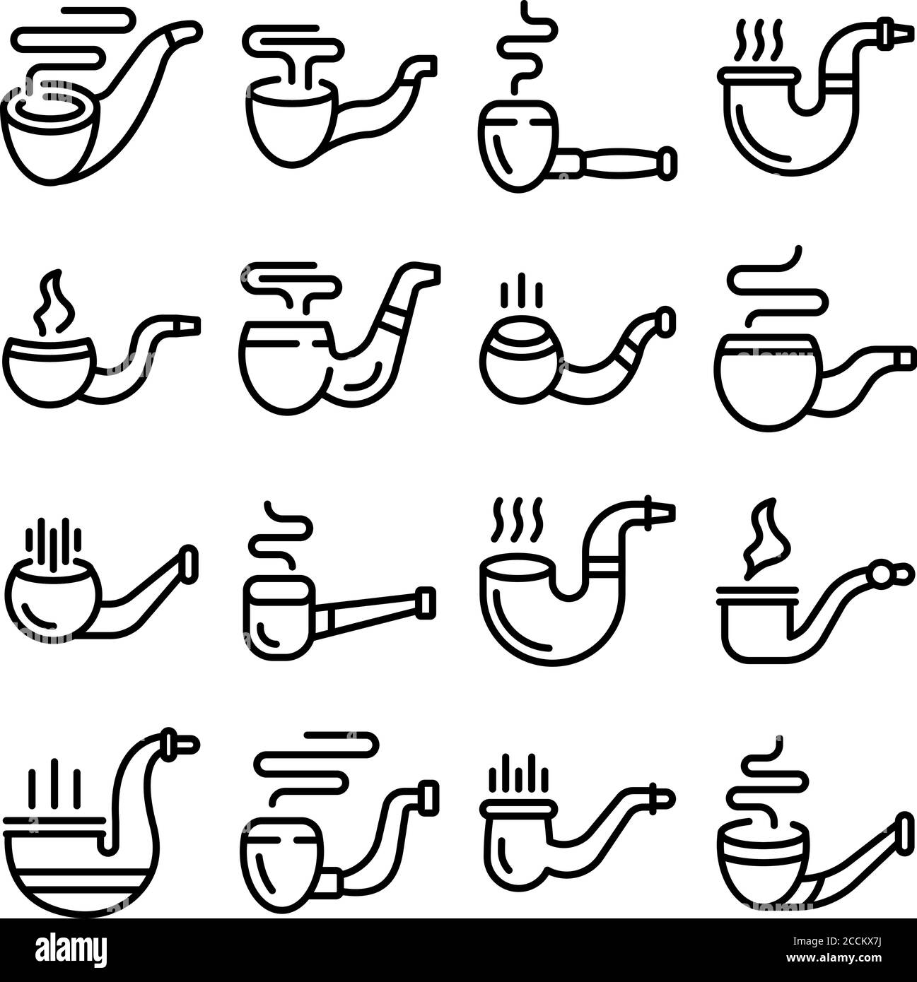 Smoking pipe icons set, outline style Stock Vector