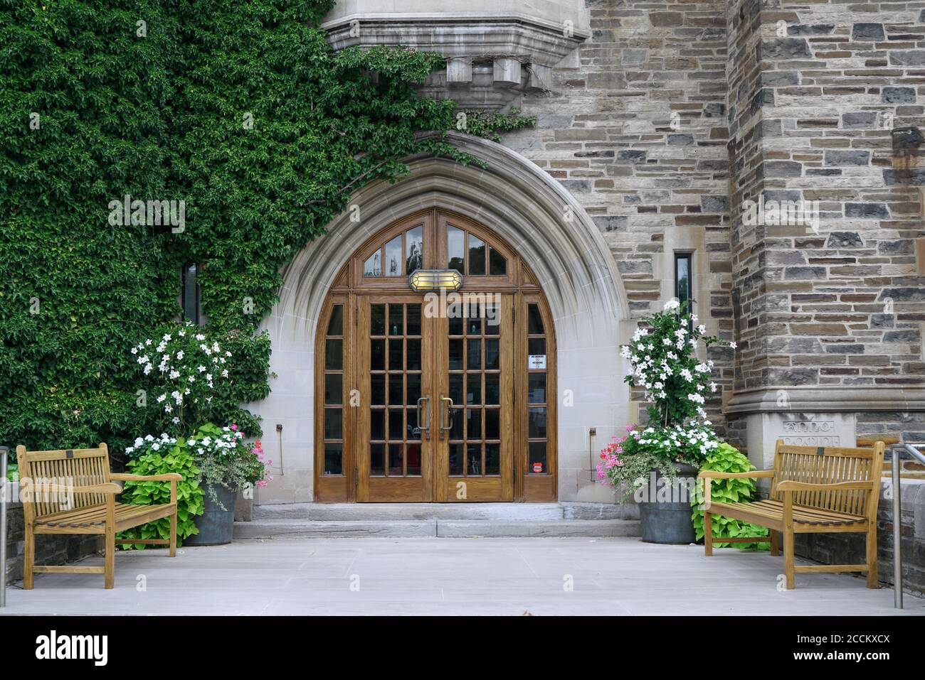 Toronto, Canada - Front door and gothic stone facade of Havergal College, an elite girls' private school. Stock Photo