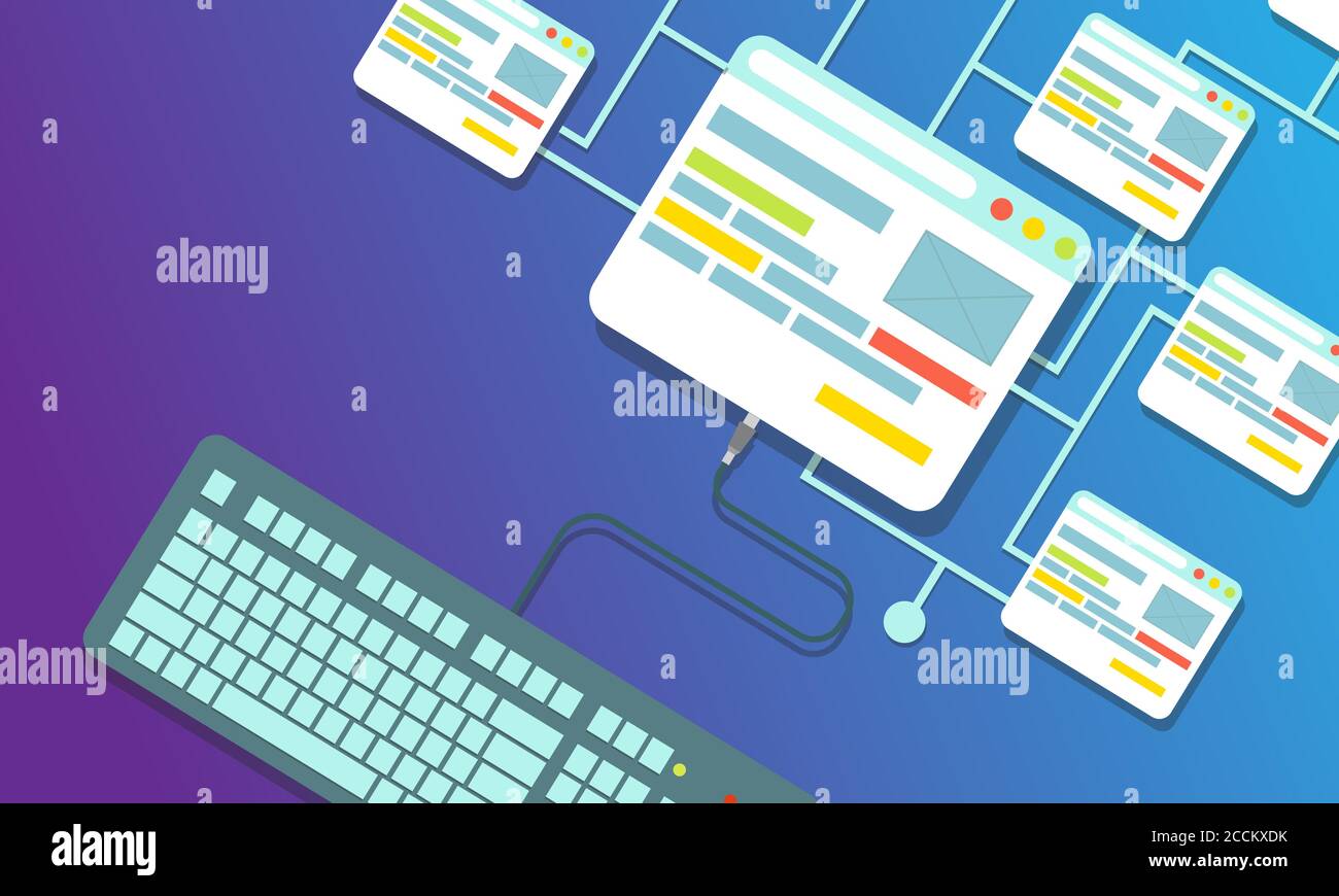 Web design concept vector flat illustration design. Page website building process development. Stock Vector