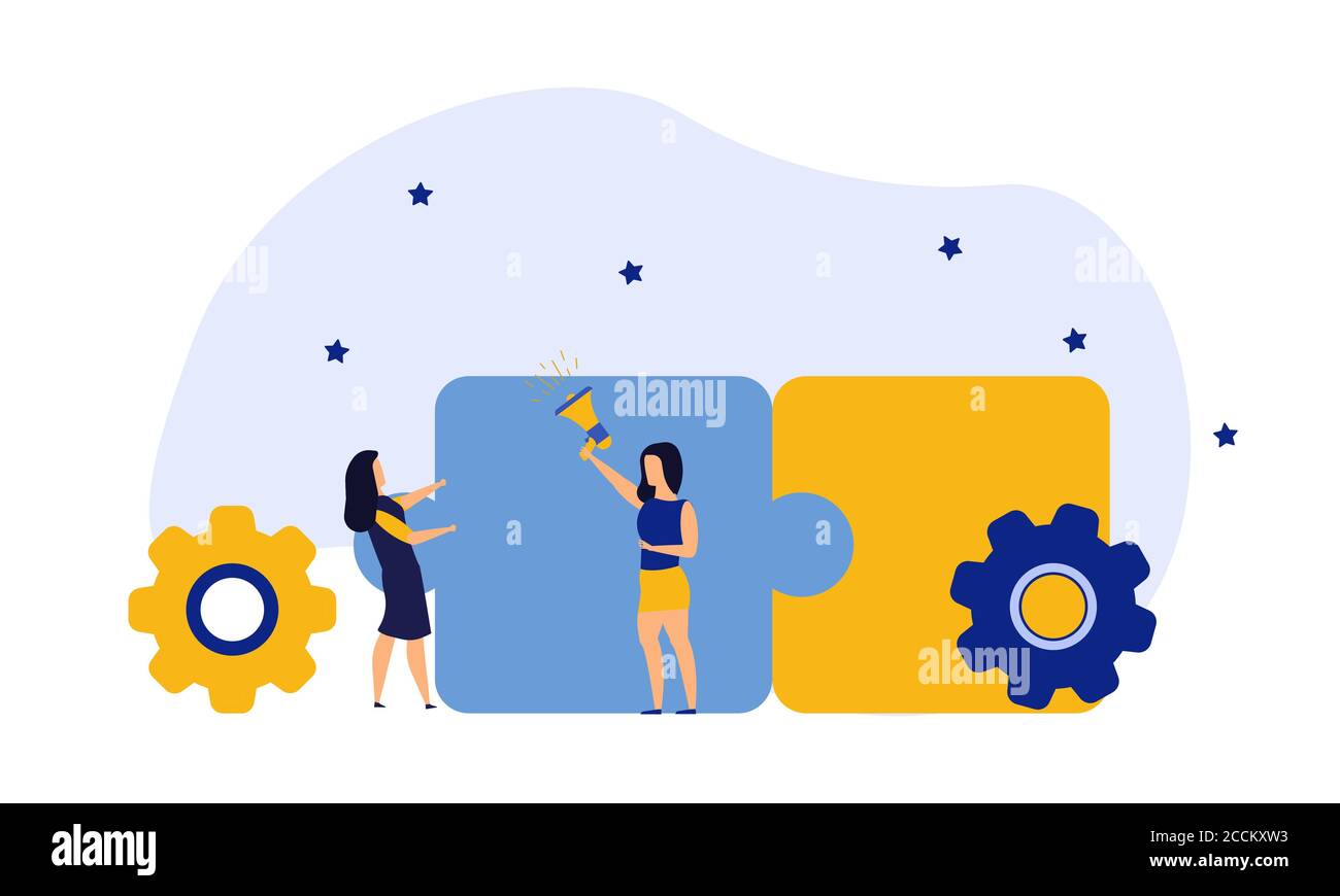 Puzzle team work vector illustration concept partner. Partnership teamwork business people collaboration together vector design. Concept jigsaw part s Stock Vector