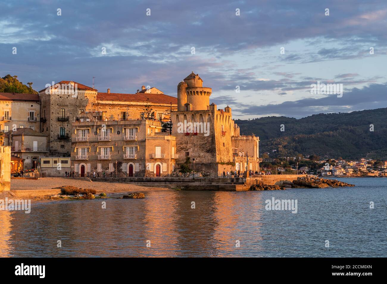 The Perrotti Tower on Marina Piccola Beach, in Santa Maria di Castellabate, Cilento Coast, Salerno, Campania, Italy. Stock Photo